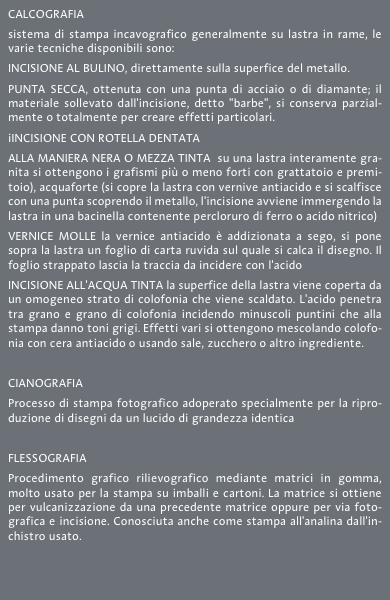 CALCOGRAFIA sistema di stampa incavografico generalmente su las