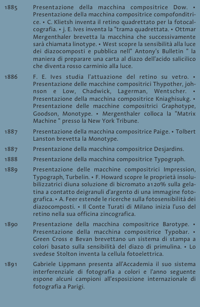 1885	Presentazione della macchina compositrice Dow. &bull; Presenta